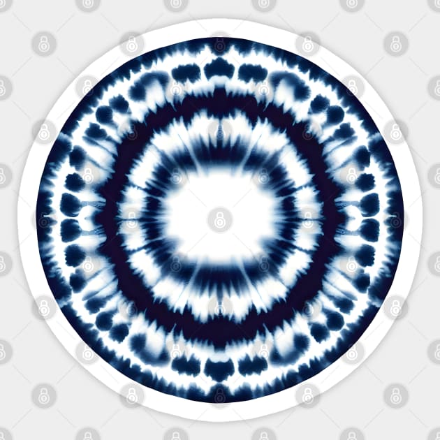 Indigo Blue and White Shibori pattern Circle Sticker by craftydesigns